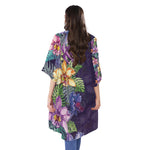 Colorful Watercolor Cattleya Print Open Front Beach Cover Up