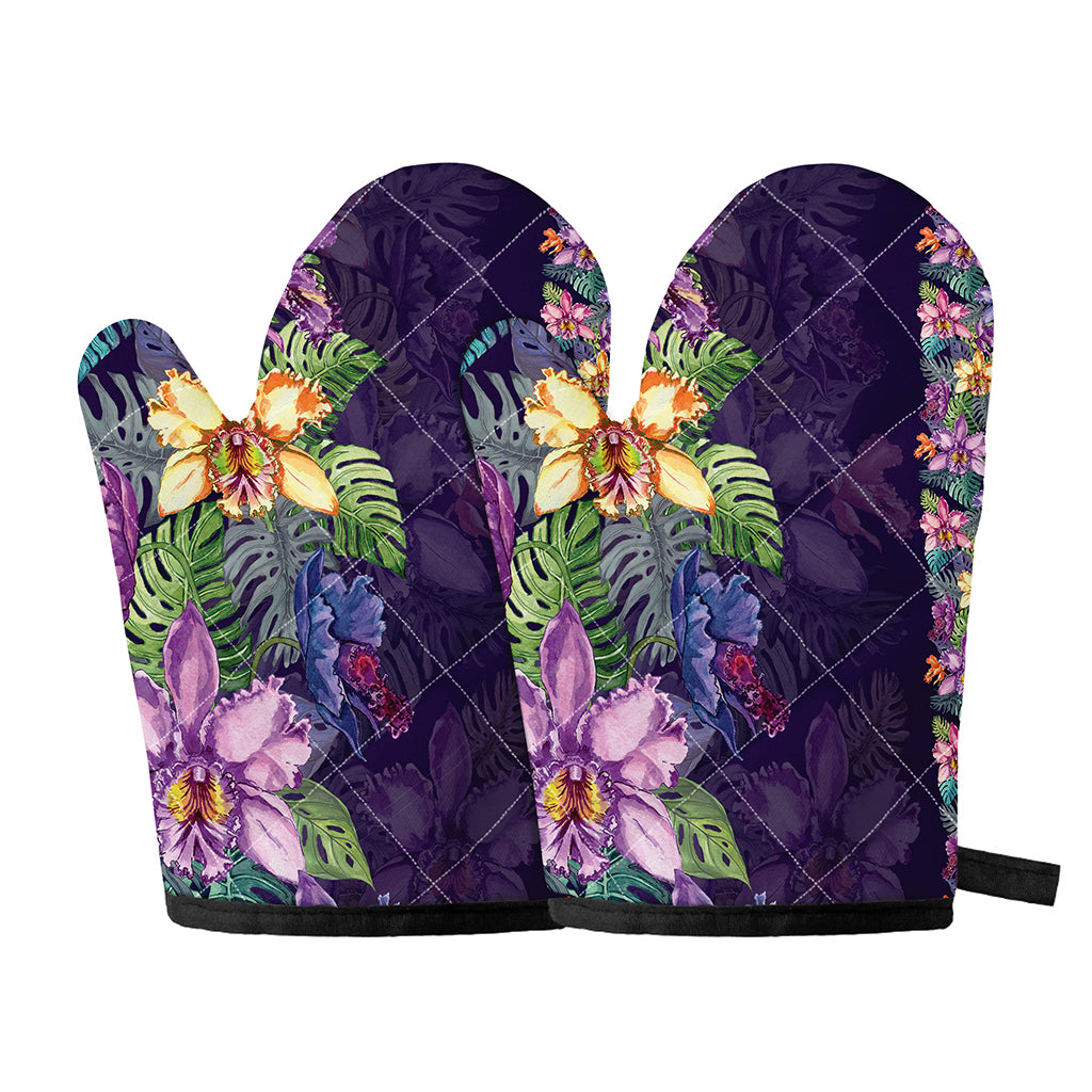 Colorful Watercolor Cattleya Print Oven Mitts