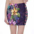 Colorful Watercolor Cattleya Print Pencil Mini Skirt
