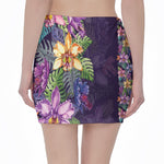 Colorful Watercolor Cattleya Print Pencil Mini Skirt