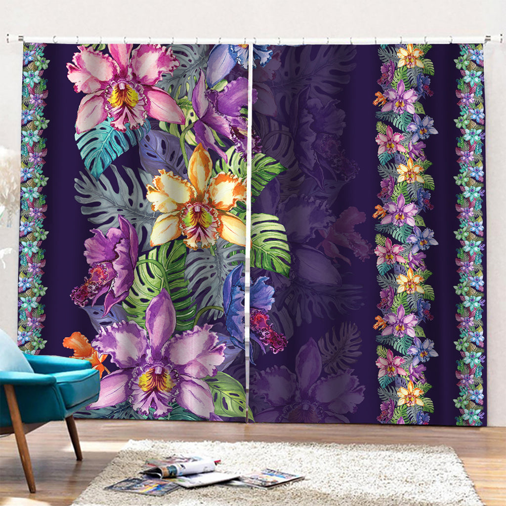 Colorful Watercolor Cattleya Print Pencil Pleat Curtains