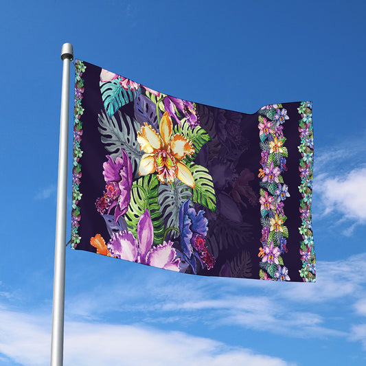 Colorful Watercolor Cattleya Print Polyester Flag