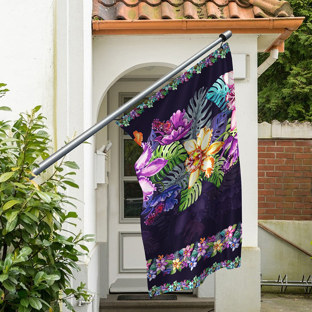 Colorful Watercolor Cattleya Print Polyester Flag