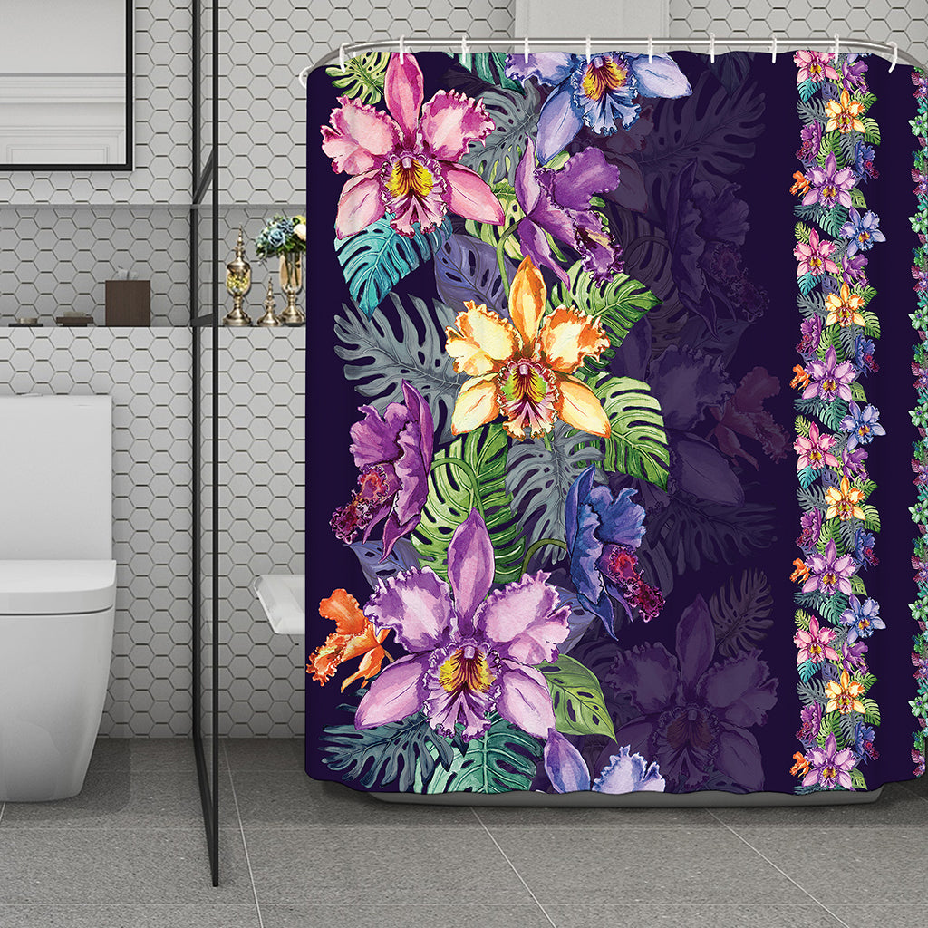 Colorful Watercolor Cattleya Print Polyester Shower Curtain