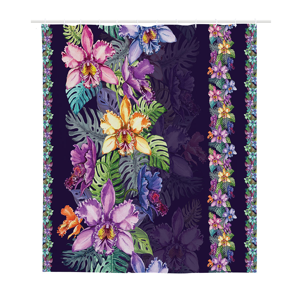 Colorful Watercolor Cattleya Print Polyester Shower Curtain