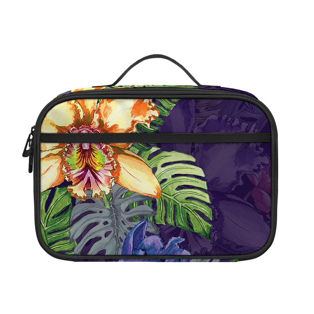Colorful Watercolor Cattleya Print Portable Lunch Bag
