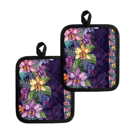 Colorful Watercolor Cattleya Print Pot Holders