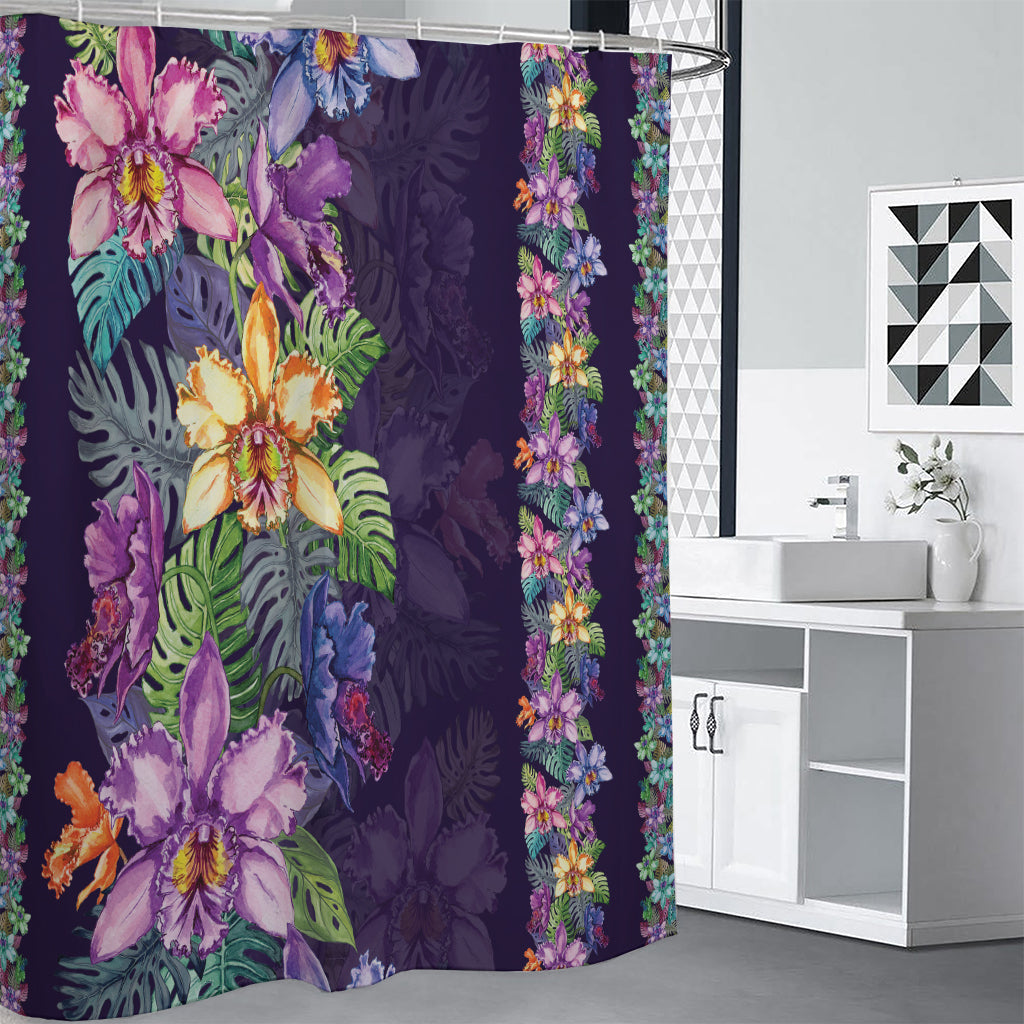 Colorful Watercolor Cattleya Print Premium Shower Curtain