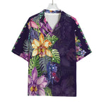 Colorful Watercolor Cattleya Print Rayon Hawaiian Shirt