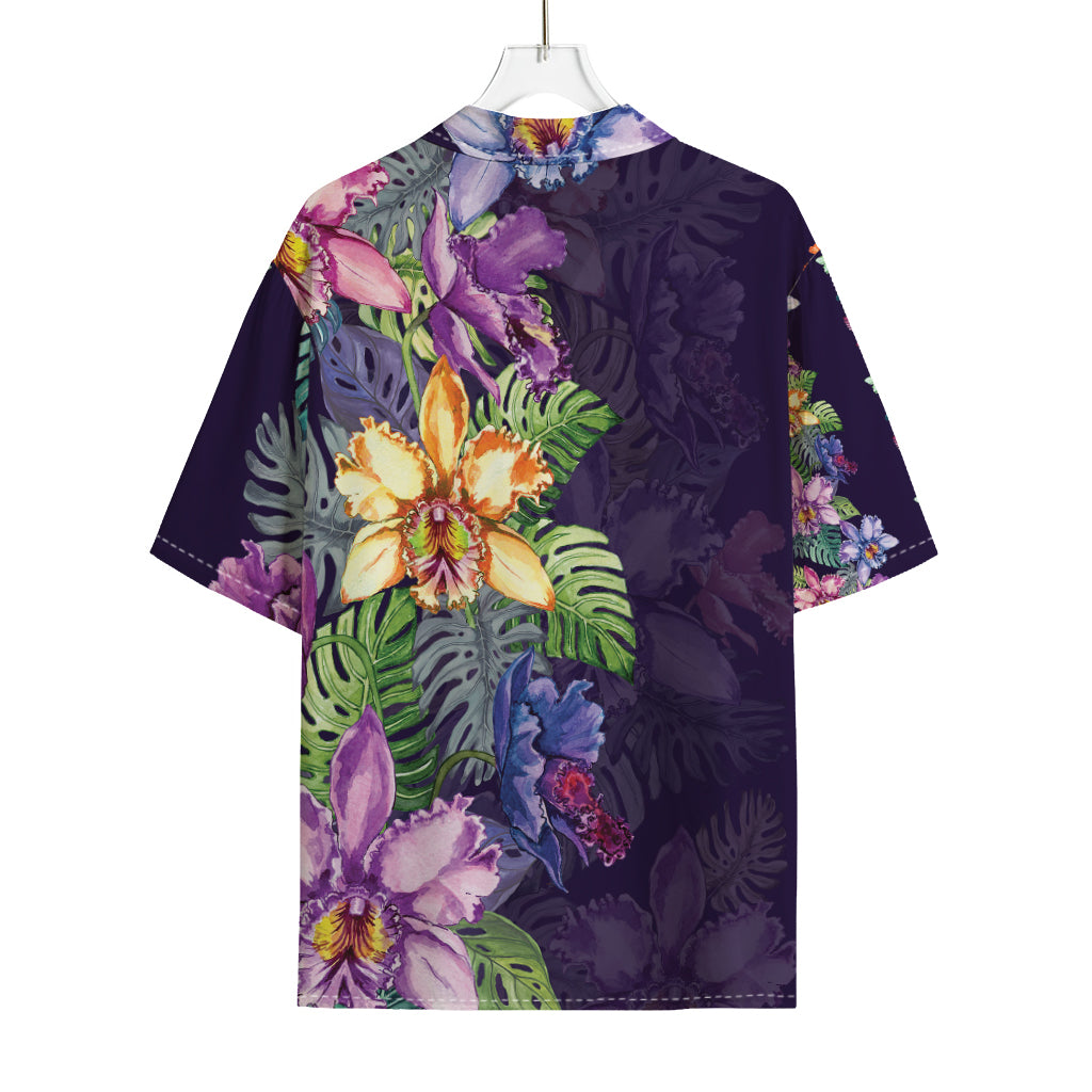 Colorful Watercolor Cattleya Print Rayon Hawaiian Shirt