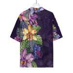 Colorful Watercolor Cattleya Print Rayon Hawaiian Shirt