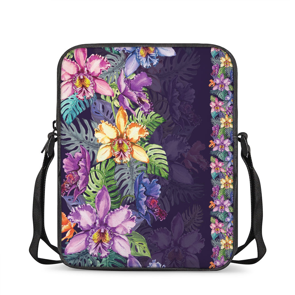 Colorful Watercolor Cattleya Print Rectangular Crossbody Bag
