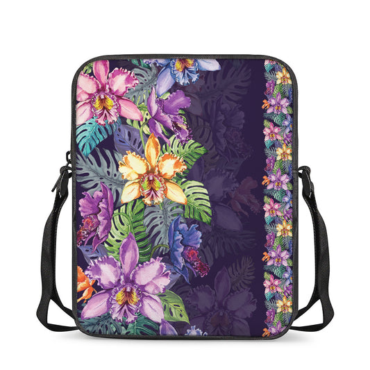 Colorful Watercolor Cattleya Print Rectangular Crossbody Bag