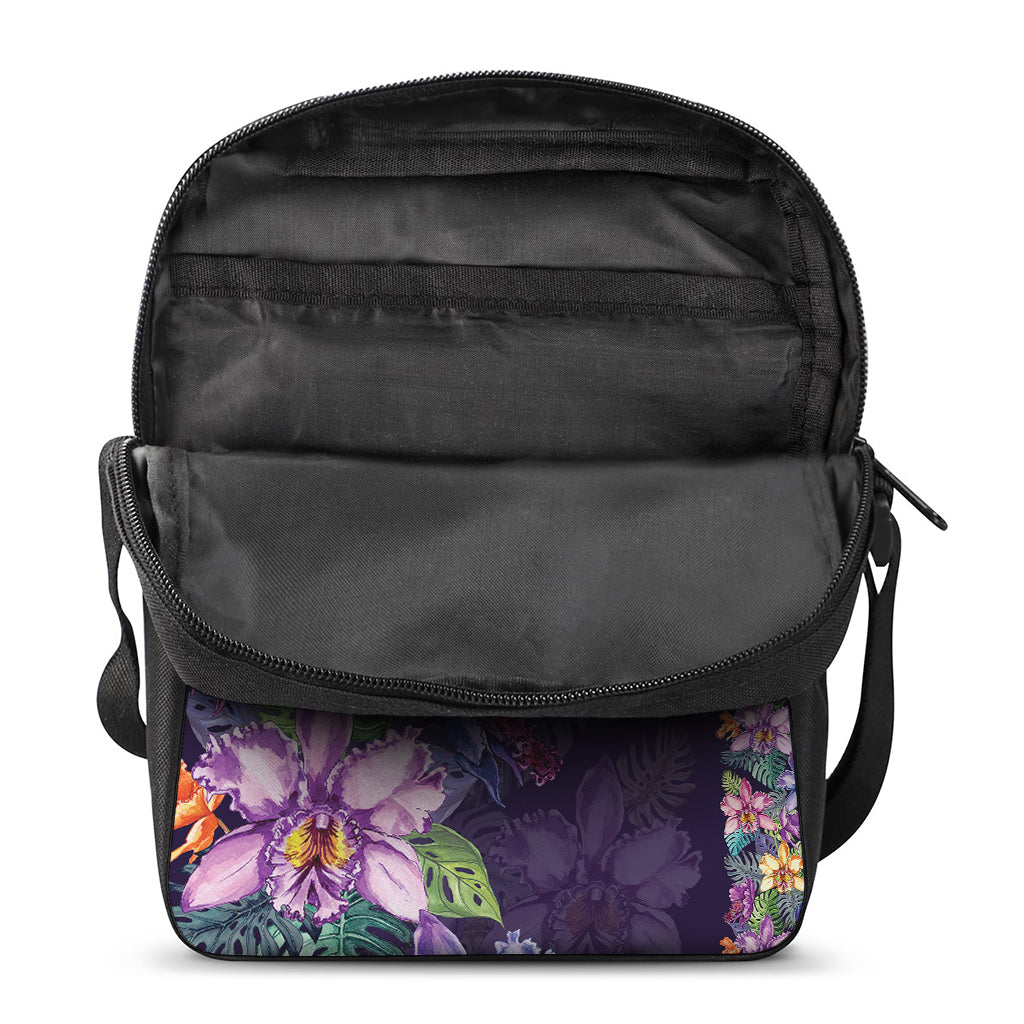 Colorful Watercolor Cattleya Print Rectangular Crossbody Bag