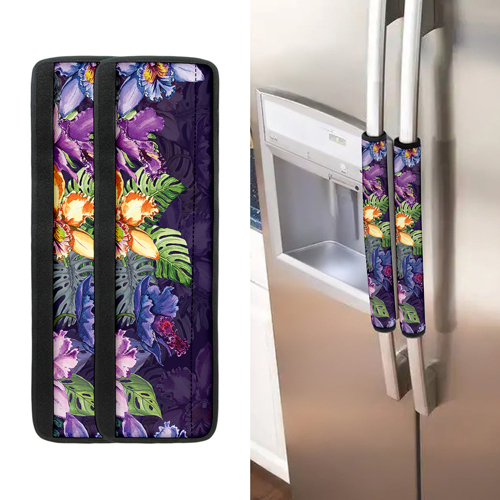 Colorful Watercolor Cattleya Print Refrigerator Handle Covers