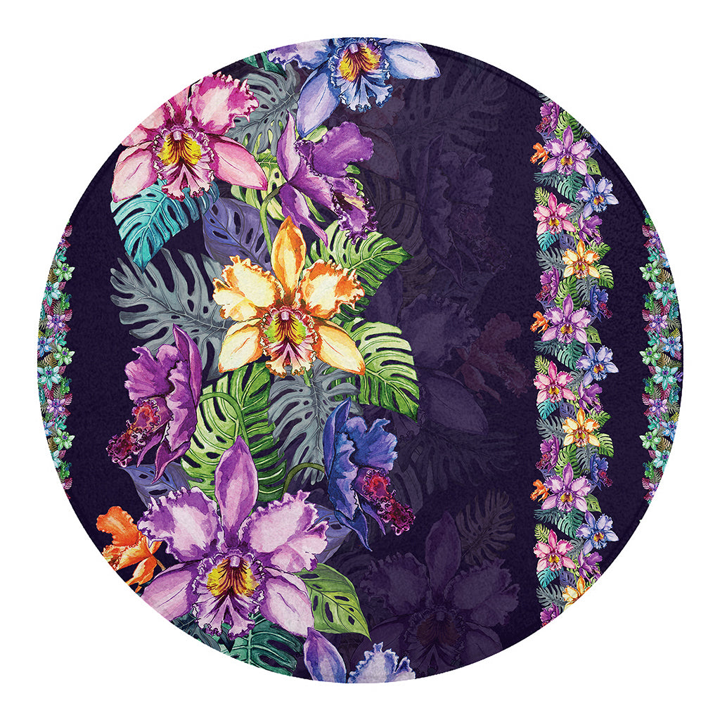 Colorful Watercolor Cattleya Print Round Blanket