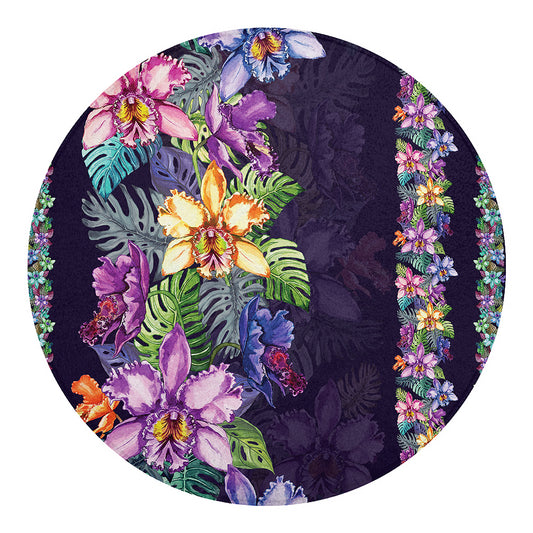 Colorful Watercolor Cattleya Print Round Blanket