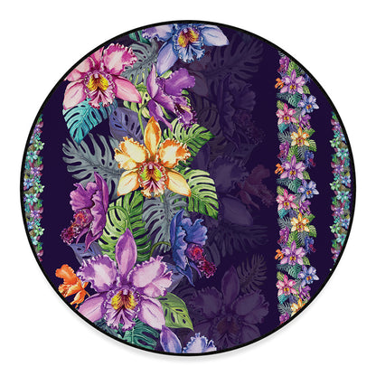 Colorful Watercolor Cattleya Print Round Floor Mat