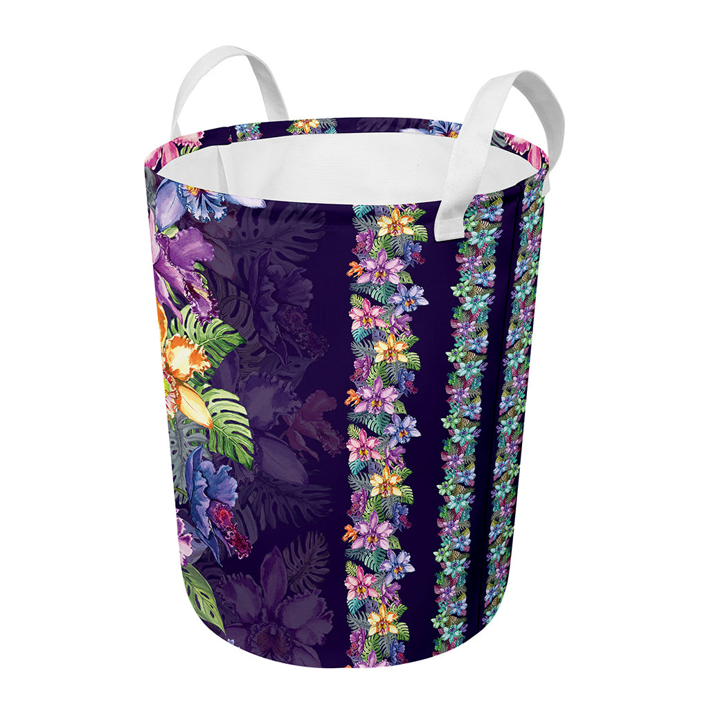 Colorful Watercolor Cattleya Print Round Laundry Basket