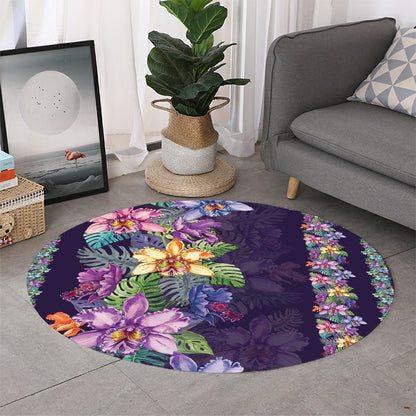 Colorful Watercolor Cattleya Print Round Rug