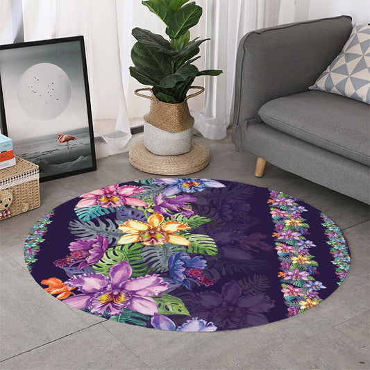 Colorful Watercolor Cattleya Print Round Rug