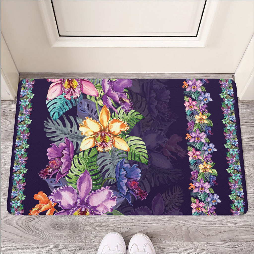 Colorful Watercolor Cattleya Print Rubber Doormat