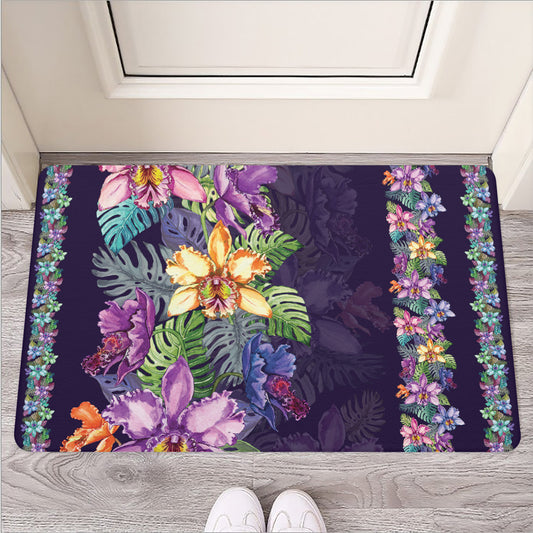 Colorful Watercolor Cattleya Print Rubber Doormat