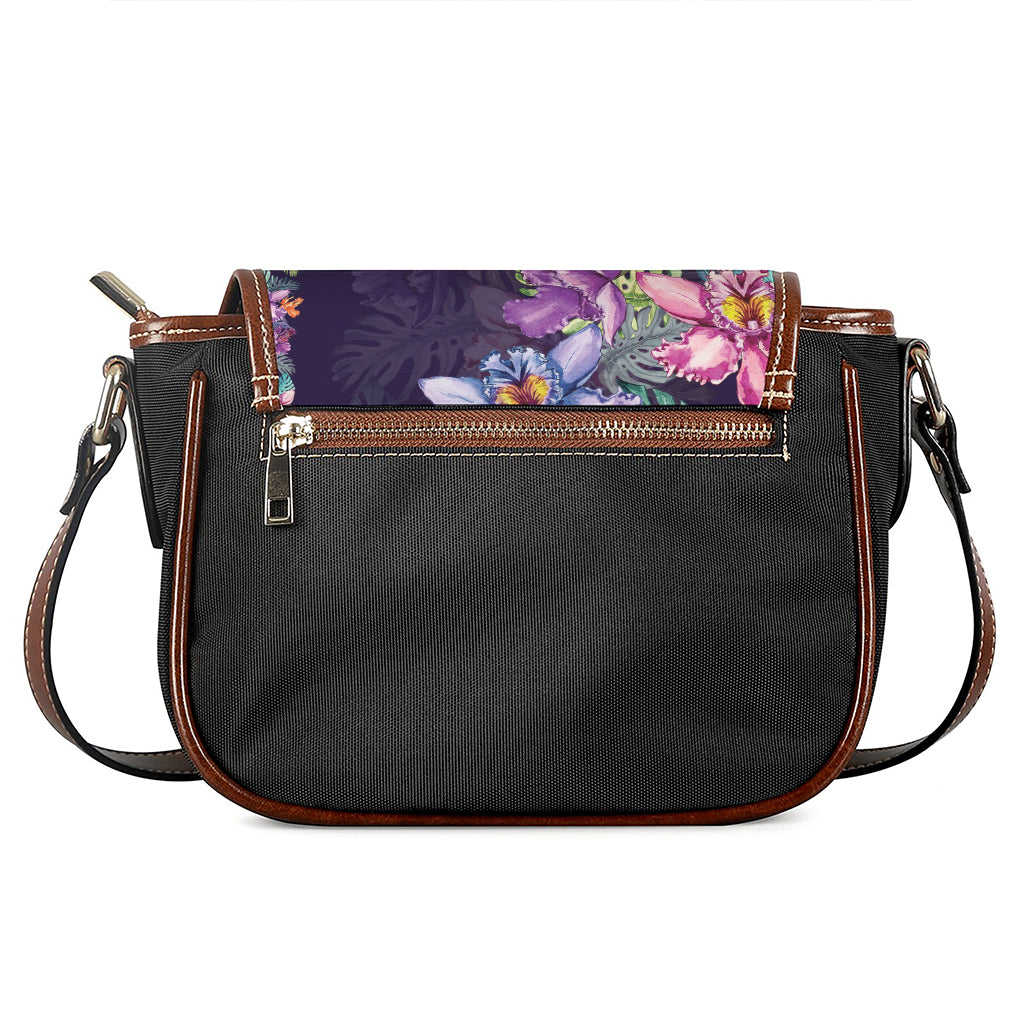 Colorful Watercolor Cattleya Print Saddle Bag