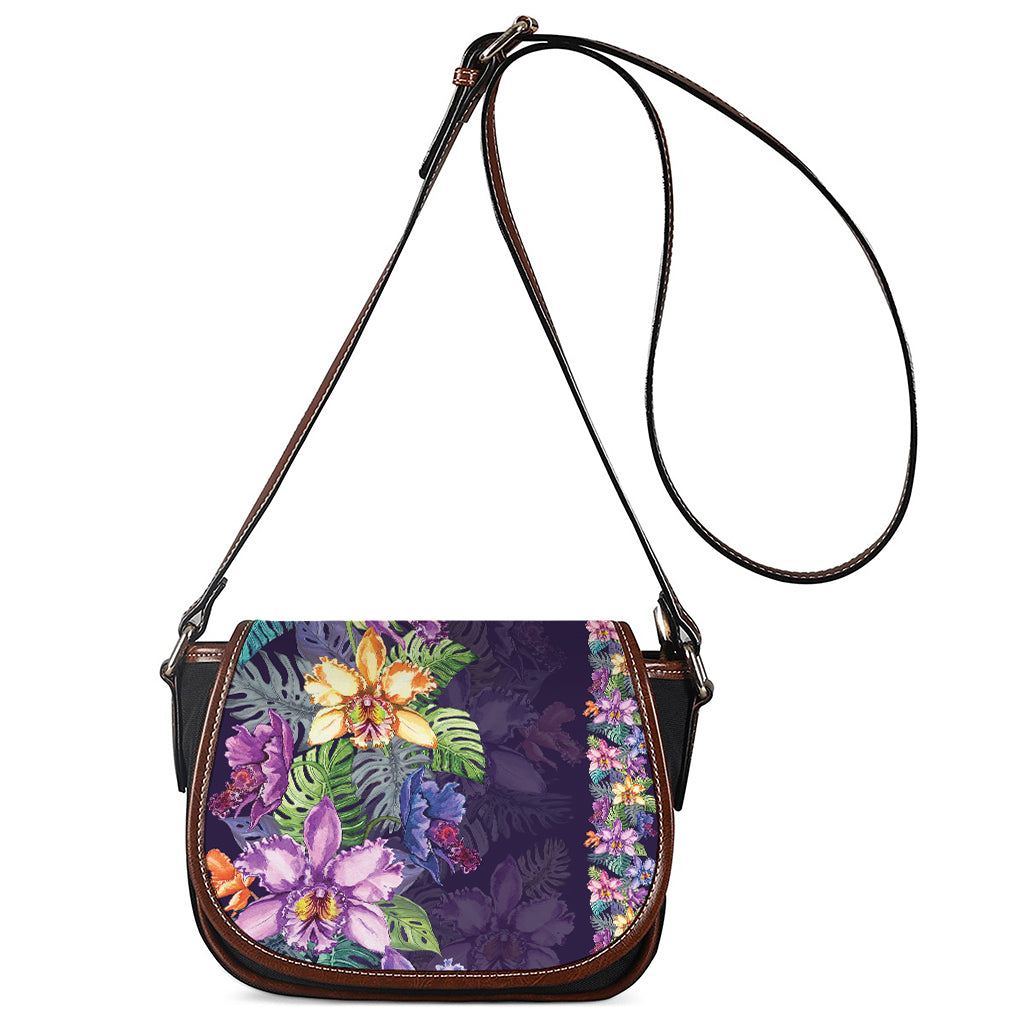 Colorful Watercolor Cattleya Print Saddle Bag