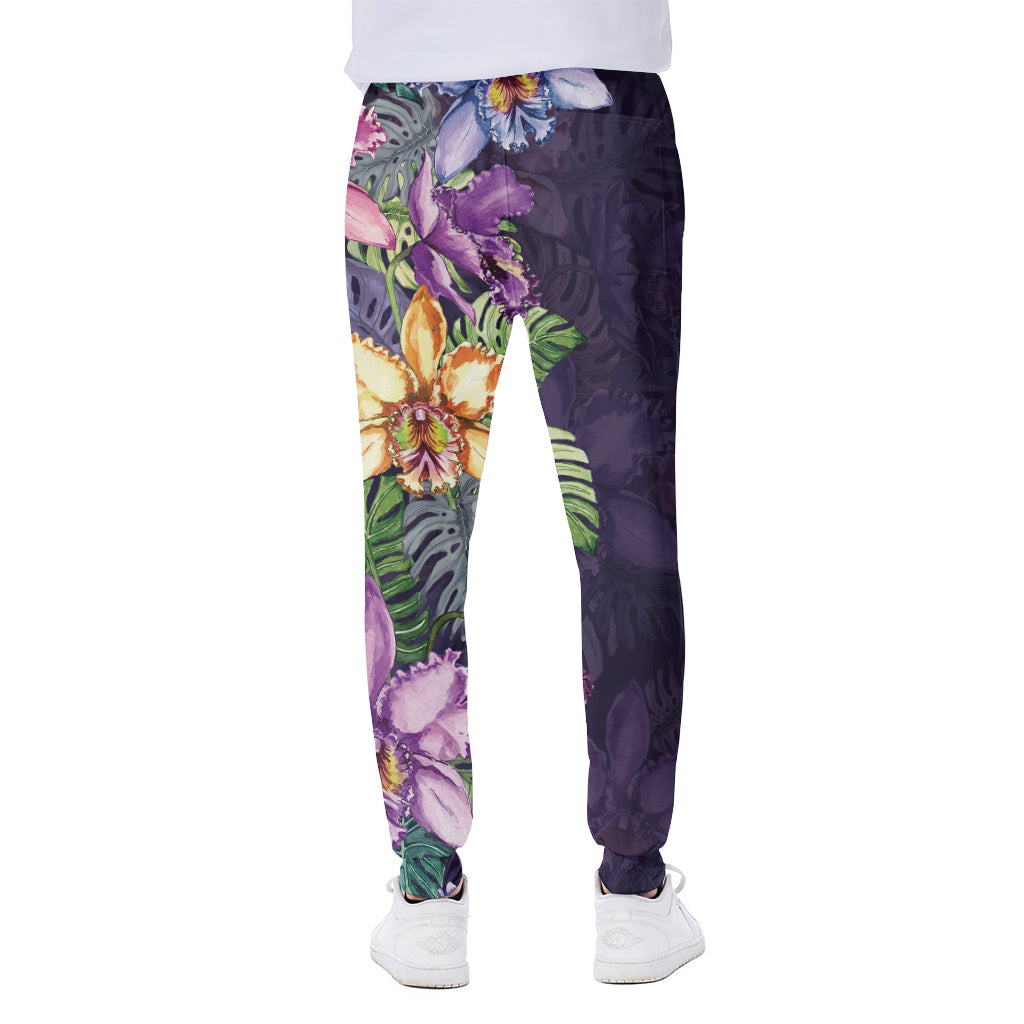 Colorful Watercolor Cattleya Print Scuba Joggers