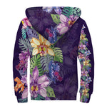 Colorful Watercolor Cattleya Print Sherpa Lined Zip Up Hoodie