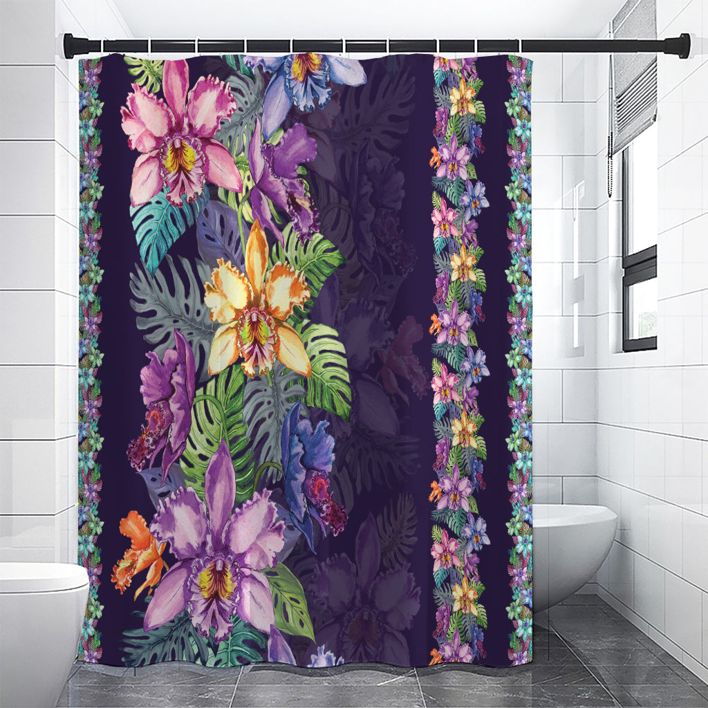 Colorful Watercolor Cattleya Print Shower Curtain