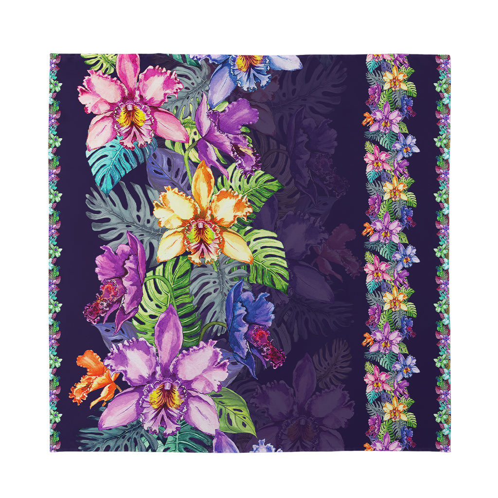 Colorful Watercolor Cattleya Print Silk Bandana