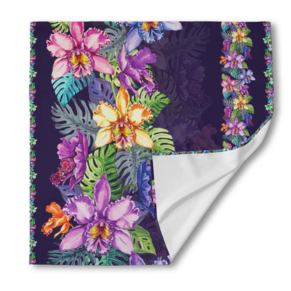 Colorful Watercolor Cattleya Print Silk Bandana