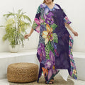 Colorful Watercolor Cattleya Print Silk V-Neck Kaftan Dress
