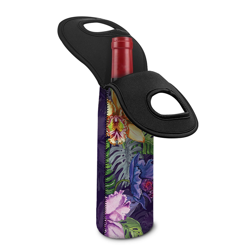 Colorful Watercolor Cattleya Print Single Neoprene Wine Tote