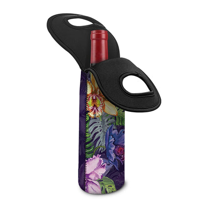 Colorful Watercolor Cattleya Print Single Neoprene Wine Tote