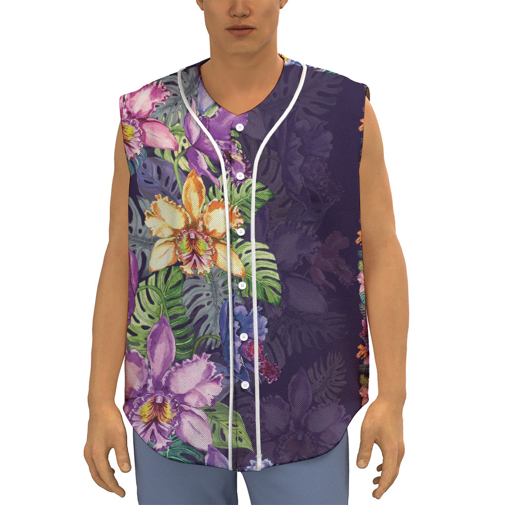 Colorful Watercolor Cattleya Print Sleeveless Baseball Jersey