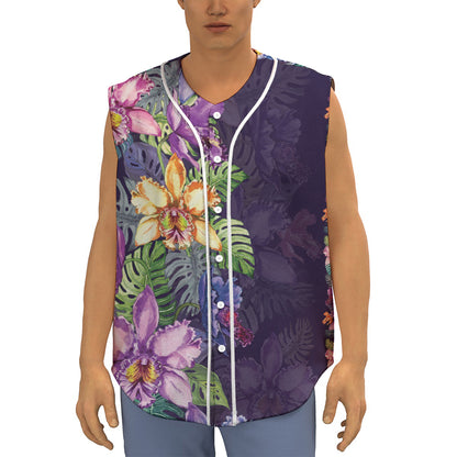 Colorful Watercolor Cattleya Print Sleeveless Baseball Jersey