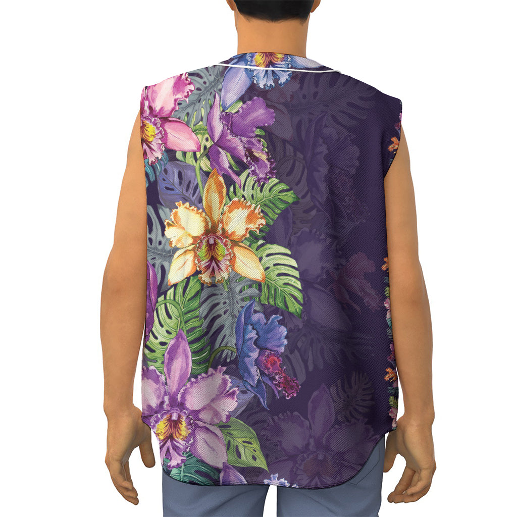 Colorful Watercolor Cattleya Print Sleeveless Baseball Jersey
