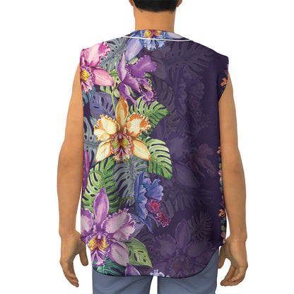 Colorful Watercolor Cattleya Print Sleeveless Baseball Jersey