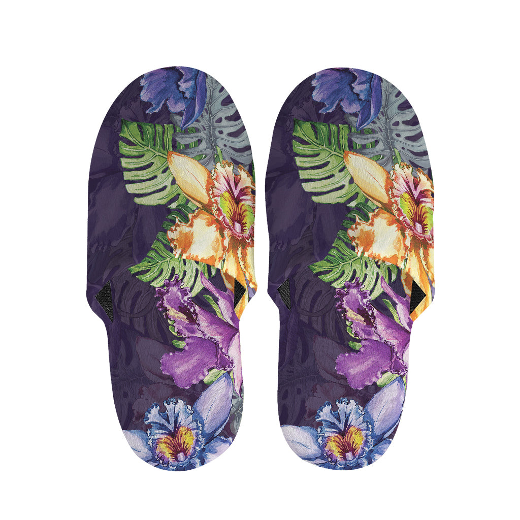 Colorful Watercolor Cattleya Print Slippers