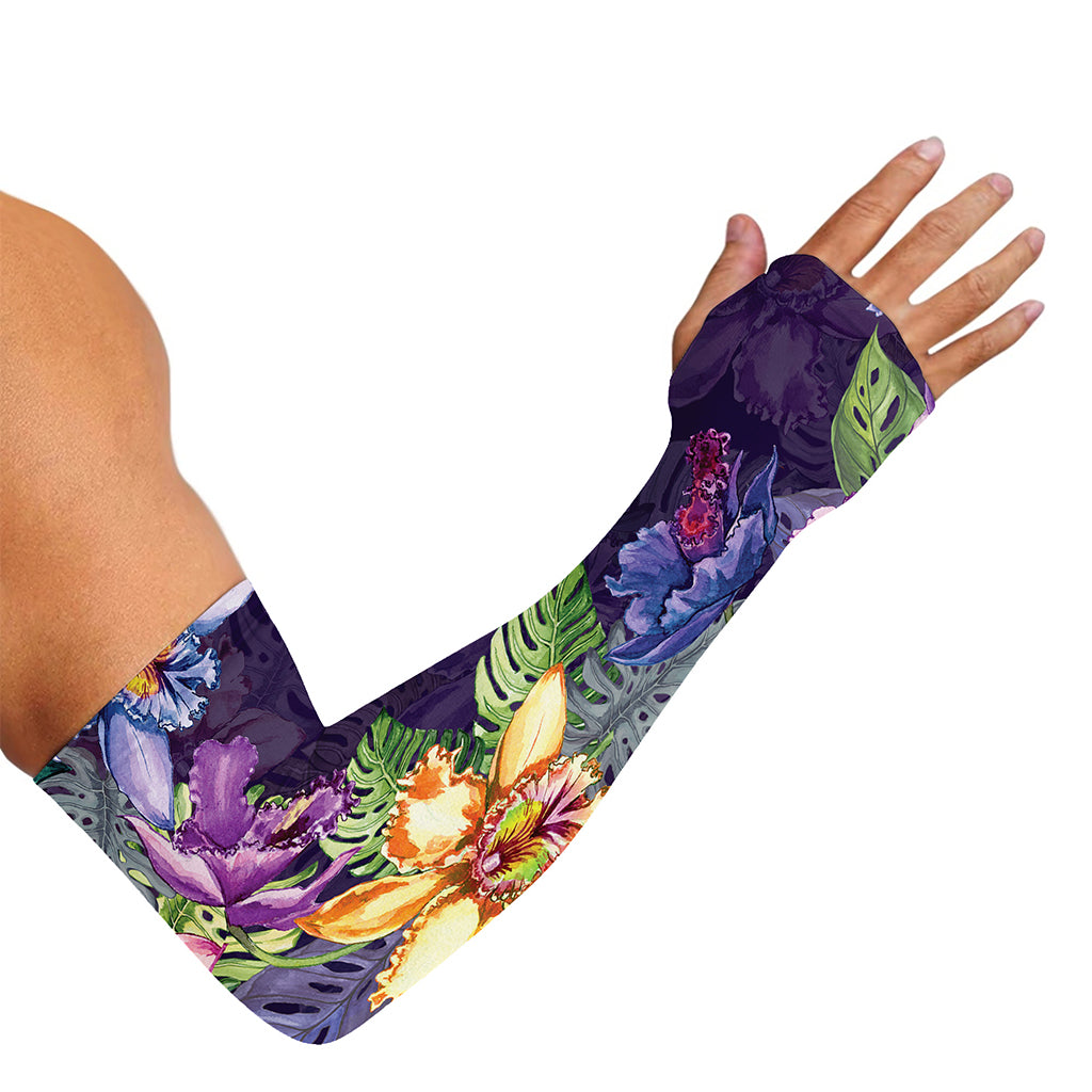 Colorful Watercolor Cattleya Print Sun Protection Arm Sleeves