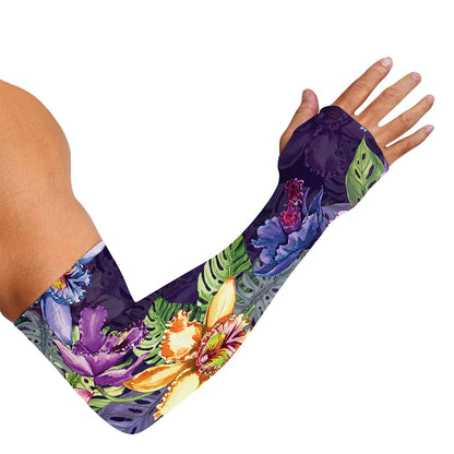 Colorful Watercolor Cattleya Print Sun Protection Arm Sleeves