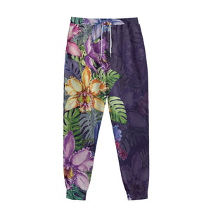 Colorful Watercolor Cattleya Print Sweatpants