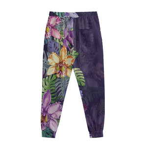 Colorful Watercolor Cattleya Print Sweatpants