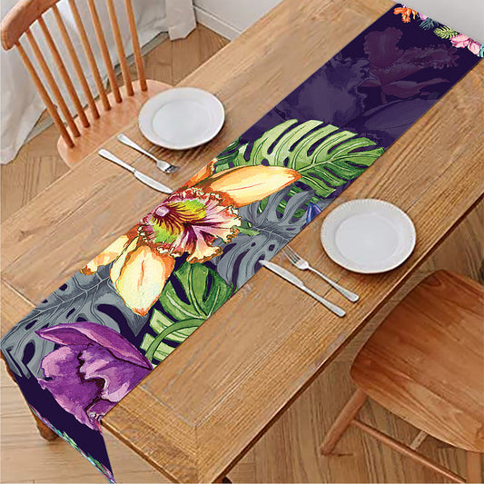 Colorful Watercolor Cattleya Print Table Runner