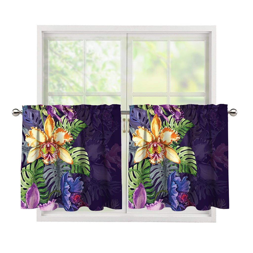 Colorful Watercolor Cattleya Print Tier Curtains