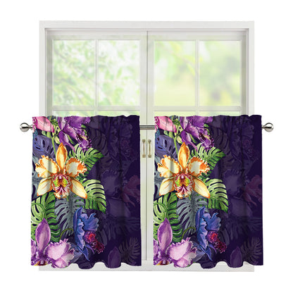 Colorful Watercolor Cattleya Print Tier Curtains