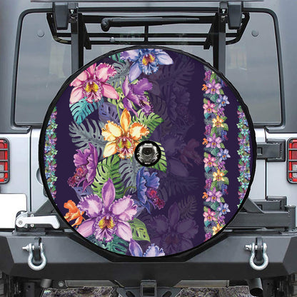 Colorful Watercolor Cattleya Print Tire Cover With Camera Hole